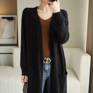 No Buckle Lazy Wind Fashion Long Cardigan Knitted Coat Women - Phosgene