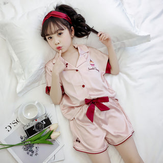 Girls Summer Cartoon Pajamas Short-sleeved Shorts Two-piece Suit - Phosgene