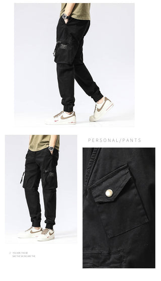 Casual Pants Trendy Brand Elastic Waist Men's Youth Simple Pure Cotton Multi-pocket Work Pants Trousers Ankle-tied - Phosgene