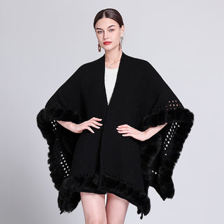 Solid Color Knitted Cape And Shawl Sweater Coat - Phosgene