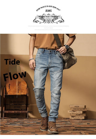 Motorcycle Jeans Korean Style Slim-fitting Ankle-tied High-end Men's Casual All-matching Stretch Pants Phosgene