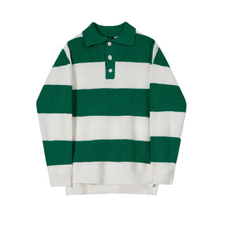 Striped Polo Sweater Men's Autumn And Winter Lapel Phosgene