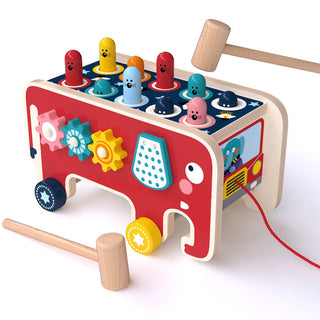 Montessori Toddlers Kids Wooden Pounding Bench Animal Bus Toys Early Educational Set Gifts For Children Toy Musical Instrument - Phosgene