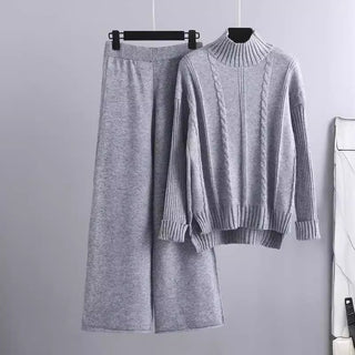 High-end Mock Neck Sweater Wide-leg Pants Suit Women - Phosgene