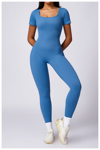 Women's Tight Seamless Back One-piece High-strength Thread Short-sleeved Fitness Sports Jumpsuit - Phosgene