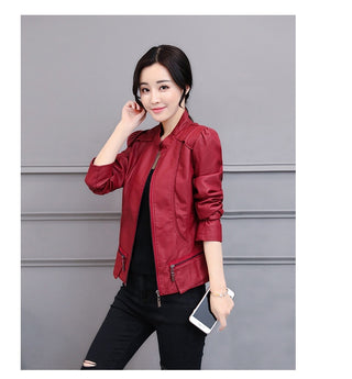 New Spring And Autumn Korean Style Motorcycle Stand-up Collar Slim Fit Slimming Leather Coat - Phosgene