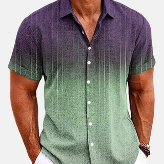 Bamboo Linen Men's Shirt Men's Printed Casual Short-sleeved Shirt Lapel Phosgene