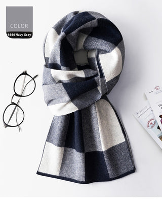 Wool Scarf Men's Winter Plaid Double-sided Scarf - Phosgene