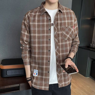 Loose Hong Kong Style Casual Coat Youth Plaid Shirt Phosgene