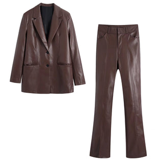 Women's European And American Style PU Leather And Leather Pants Suit - Phosgene