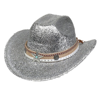 Festival Party Gathering Silver Western Denim Fedora Hat Felt - Phosgene