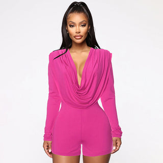 Women's Swing Collar Tight Long-sleeved One-piece Shorts - Phosgene