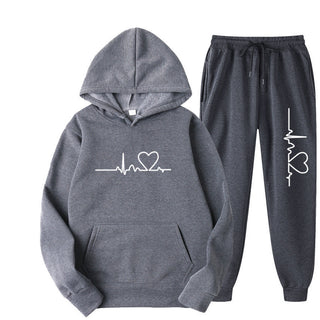 Men's And Women's Fleece-lined Sweater Suit Autumn And Winter Heart Figure Hoodie Phosgene