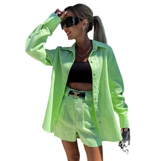 European And American Fashion Casual Summer Suit Women's Long-sleeved Shorts - Phosgene