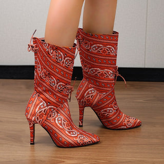 Plus Size Pointed Print High Heel Fashion Boots Women - Phosgene