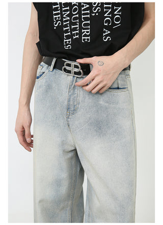 American Retro Washed Straight Jeans Men Phosgene