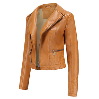 Womens Fashion Lapel Spring And Autumn Washed PU Leather Jacket - Phosgene