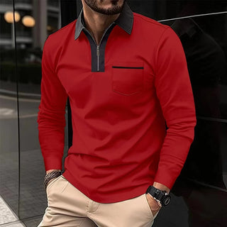 Long Sleeve Lapel Fashion Slim Pocket Long Sleeve T-shirt Phosgene