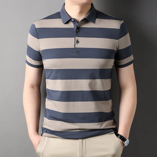 Men's Polo Shirt Short-sleeved Lapel T-shirt 2024 Striped Business Casual Lead Basic All-matching Phosgene