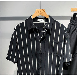 Men's Loose Comfortable Striped Short-sleeved Shirt Phosgene