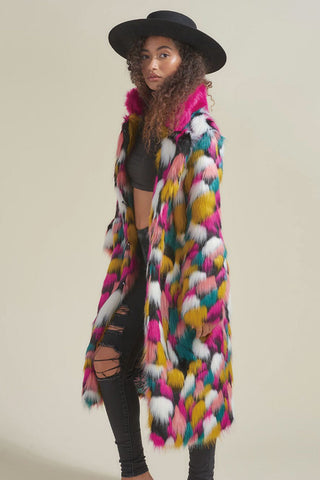 Women's Rainbow Fur Collar Imitation Fur Mid-length Coat - Phosgene