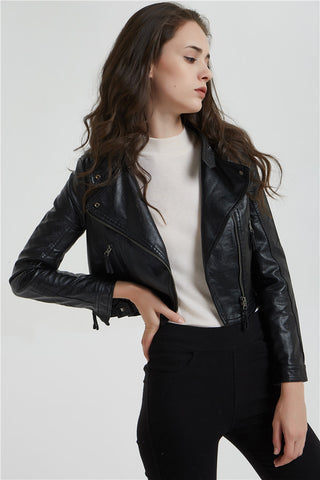 Fashion Women's Short Jacket With Washed Leather And Rivets - Phosgene