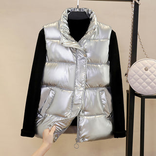 Women's Stand Collar Versatile Shiny Down Cotton Vest - Phosgene