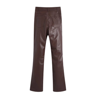 Women's European And American Style PU Leather And Leather Pants Suit - Phosgene