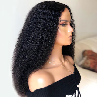 Density Long Kinky Curly Wig Lace Front Human Hair Fluffy - Phosgene