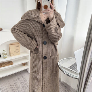 Women Autumn And Winter Loose Plus Size Lazy Long Thick New Foreign Trade Knitted Cardigan - Phosgene