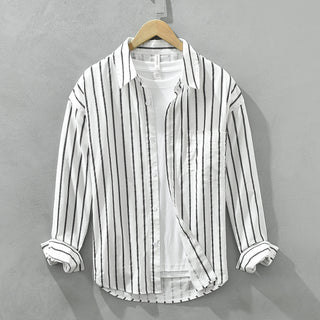 Square Collar Striped Casual Shirt Trendy Loose-fitting Versatile Blouse Pure Cotton Coat Phosgene