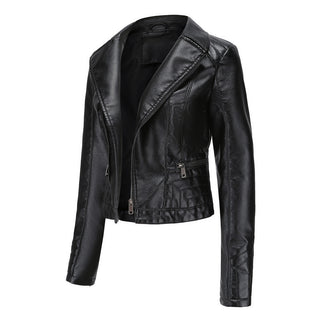 Womens Fashion Lapel Spring And Autumn Washed PU Leather Jacket - Phosgene