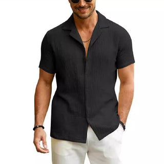 Men's Daily Casual Short Sleeve Cardigan Shirt Men's Solid Color Summer Lapels Shirt Phosgene