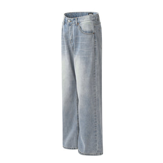 Distressed Wash Wide-leg Jeans Retro Phosgene