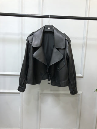 Women's Short Loose Small Leather Jacket - Phosgene