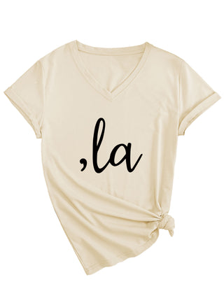 Letter V-neck T-shirt Simple Women - Phosgene