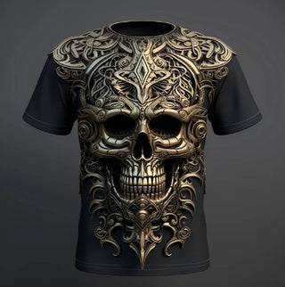 Men's 3D Skull Pattern European Hip Hop Trendy 3D Printed T-shirt Phosgene