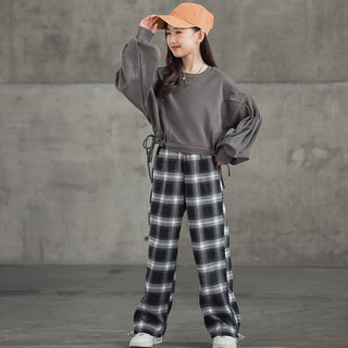 Girls' Suits Western Style Korean Children's Clothing Trendy Plaid Trousers Big Kids - Phosgene