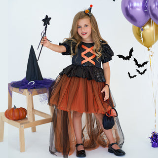 Halloween Girls' Witch Performance Costume Party Dress - Phosgene