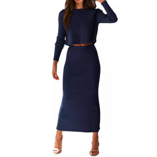 Bedford Cord Sweater Long Sleeve Narrow Tight Skirt Suit - Phosgene