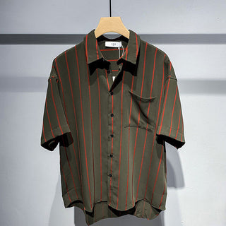 Men's Loose Comfortable Striped Short-sleeved Shirt Phosgene