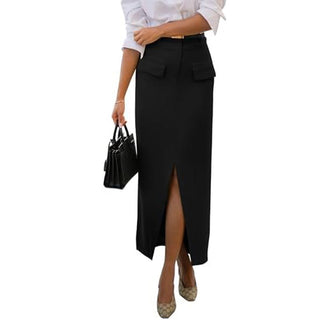 Women's Casual Pocket Slit Bag Hip Skirt - Phosgene