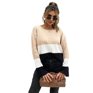 European And American Leisure Fashion Pullover Round Neck Long Sleeves Color Matching Sweater - Phosgene