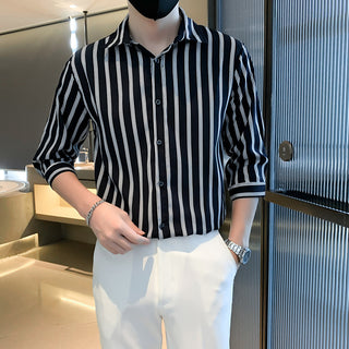 Light Cooked Style Shirt For Men With Black And White Stripes Phosgene