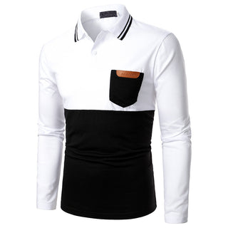 Men's POLO Shirt Two-color Stitching Cowhide Phosgene