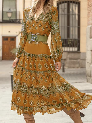 Ethnic Style Pattern Printing Large Swing Dress - Phosgene