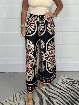 Women's Summer Bohemian Vacation Vintage Printed Satin Casual Pants - Phosgene