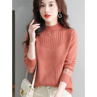 Half Turtleneck Brocade Sweater Loose - Phosgene