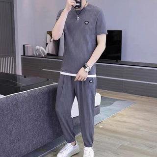 Men's Fashion Casual Exercise Quick-drying Short Sleeve Trousers Suit Phosgene