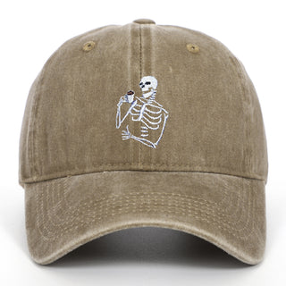 Skull Tea Embroidery Baseball Vintage Distressed Washing Cap - Phosgene